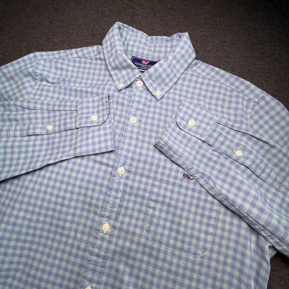 Vineyard Vines Slim Fit Tucker Shirt Mens‎ Medium Green Gingham Stretch